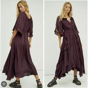 Free People Endless Summer Beach Bliss Maxi Dress size Medium Brown Ruffles